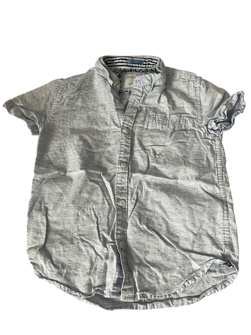 Denim & Flower Boys Gray Blue Short Sleeve Button Down Shirt Youth Size 7